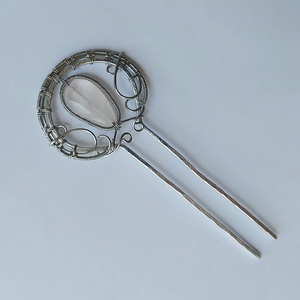 Acél és alumínium drót hajtű rózsakvarc ásvány kővel - ruha & divat - hajdísz & hajcsat - hajcsat & hajtű - Meska.hu