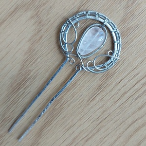 Acél és alumínium drót hajtű rózsakvarc ásvány kővel - ruha & divat - hajdísz & hajcsat - hajcsat & hajtű - Meska.hu