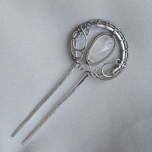 Acél és alumínium drót hajtű rózsakvarc ásvány kővel - ruha & divat - hajdísz & hajcsat - hajcsat & hajtű - Meska.hu