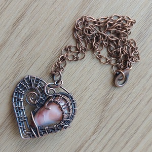 Szív alakú vörösréz nyaklánc achát kővel - ékszer - nyaklánc - medálos nyaklánc - Meska.hu