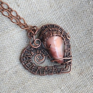 Szív alakú vörösréz nyaklánc achát kővel, Ékszer, Nyaklánc, Medálos nyaklánc, Ékszerkészítés, MESKA