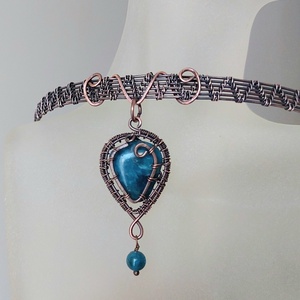 Vörösréz nyakék apatit ásvány kövekkel - ékszer - nyaklánc - nyakpánt, gallér - Meska.hu