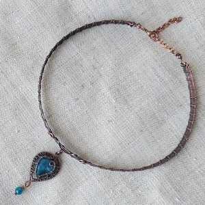 Vörösréz nyakék apatit ásvány kövekkel - ékszer - nyaklánc - nyakpánt, gallér - Meska.hu