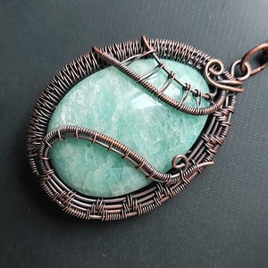 Amazonit ásvány nyaklánc vörösréz drótba csomagolva - ékszer - nyaklánc - medálos nyaklánc - Meska.hu