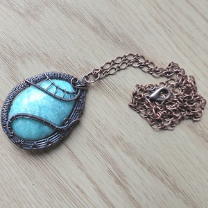 Amazonit ásvány nyaklánc vörösréz drótba csomagolva - ékszer - nyaklánc - medálos nyaklánc - Meska.hu