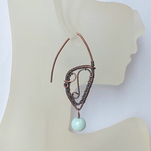 Halványzöld jáde és vörösréz fülbevaló, Ékszer, Fülbevaló, Lógó fülbevaló, Ékszerkészítés, MESKA