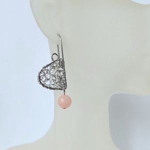 Horgolt acél fülbevaló turmalin ásvány golyókkal - ékszer - fülbevaló - lógó fülbevaló - Meska.hu