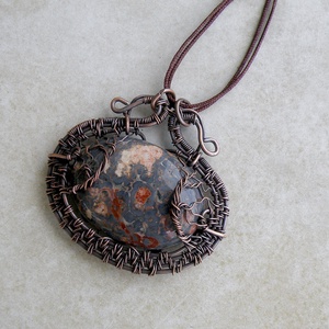 Leopárd jáspis vörösréz nyaklánc dupla életfával - ékszer - nyaklánc - medálos nyaklánc - Meska.hu