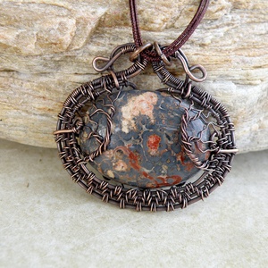 Leopárd jáspis vörösréz nyaklánc dupla életfával - Meska.hu