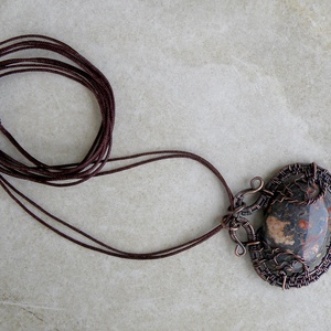 Leopárd jáspis vörösréz nyaklánc dupla életfával - ékszer - nyaklánc - medálos nyaklánc - Meska.hu