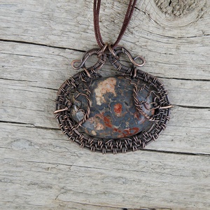 Leopárd jáspis vörösréz nyaklánc dupla életfával - ékszer - nyaklánc - medálos nyaklánc - Meska.hu