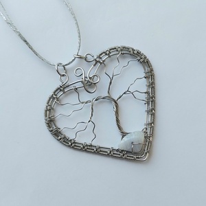 Acél életfa nyaklánc kalcedon ásvány kővel - Meska.hu