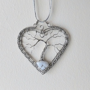 Acél életfa nyaklánc kalcedon ásvány kővel - ékszer - nyaklánc - medálos nyaklánc - Meska.hu