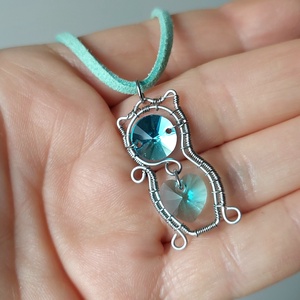 Acél macska nyaklánc swarovski kristályokkal - ékszer - nyaklánc - medálos nyaklánc - Meska.hu