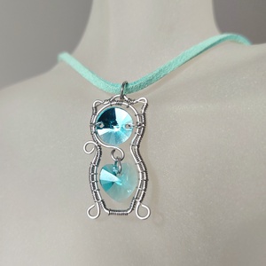 Acél macska nyaklánc swarovski kristályokkal, Ékszer, Nyaklánc, Medálos nyaklánc, Ékszerkészítés, MESKA