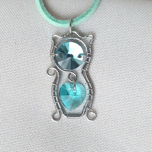 Acél macska nyaklánc swarovski kristályokkal - ékszer - nyaklánc - medálos nyaklánc - Meska.hu