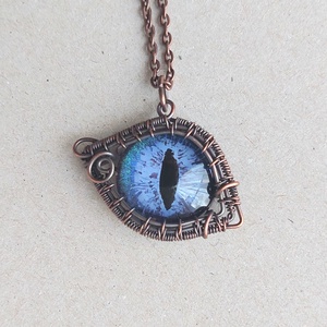 Vörösréz drót és kék macskaszem nyaklánc - ékszer - nyaklánc - medálos nyaklánc - Meska.hu