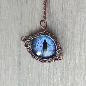 Vörösréz drót és kék macskaszem nyaklánc - ékszer - nyaklánc - medálos nyaklánc - Meska.hu