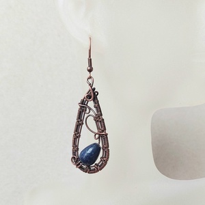 Lápis lazuli vörösréz fülbevaló, Ékszer, Fülbevaló, Lógó fülbevaló, Ékszerkészítés, MESKA