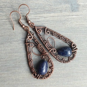 Lápis lazuli vörösréz fülbevaló - ékszer - fülbevaló - lógó fülbevaló - Meska.hu