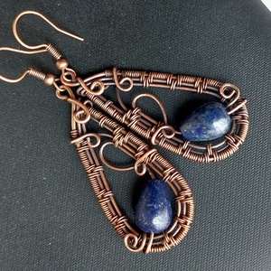 Lápis lazuli vörösréz fülbevaló - ékszer - fülbevaló - lógó fülbevaló - Meska.hu