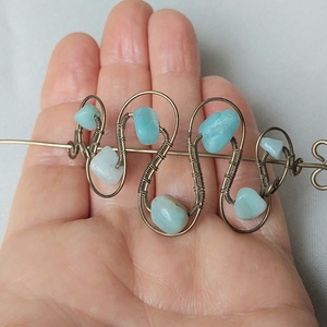 Antikolt alpakka hajtű amazonit ásvány kövekkel - esküvő - hajdísz - hajtű - Meska.hu