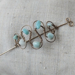 Antikolt alpakka hajtű amazonit ásvány kövekkel - esküvő - hajdísz - hajtű - Meska.hu