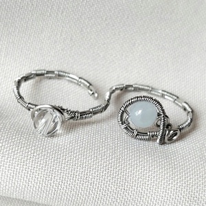 Dupla acél gyűrű hegyikristály és jáde ásvány kövekkel - ékszer - gyűrű - fonódó gyűrű - Meska.hu