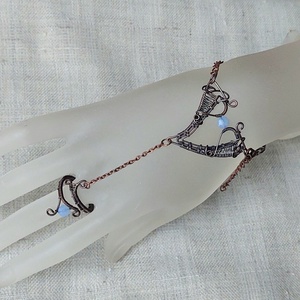 Vörösréz kézékszer, gyűrű karkötő swarovski kristályokkal, Ékszer, Karkötő, Kézfej karkötő, Ékszerkészítés, MESKA