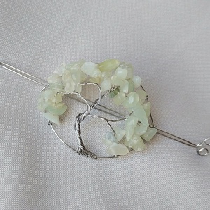 Acél életfa hajtű jáde ásvány kövekkel - ruha & divat - hajdísz & hajcsat - hajcsat & hajtű - Meska.hu