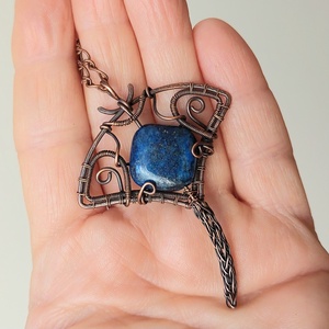 Rája réz nyaklánc lápis lazuli ásvány kővel - ékszer - nyaklánc - medálos nyaklánc - Meska.hu