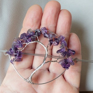 Acél életfa hajtű ametiszt ásvány kövekkel - ruha & divat - hajdísz & hajcsat - hajcsat & hajtű - Meska.hu