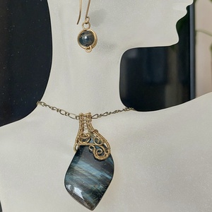 Sólyomszem ásvány sárgaréz drótékszer szett, Ékszer, Ékszerszett, Ékszerkészítés, MESKA