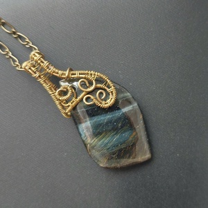 Sólyomszem ásvány sárgaréz drótékszer szett - ékszer - ékszerszett - Meska.hu