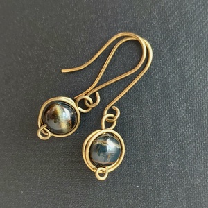 Sólyomszem ásvány sárgaréz drótékszer szett - ékszer - ékszerszett - Meska.hu