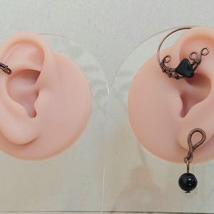 Vörösréz fülékszer obszidián ásvány kövekkel - ékszer - fülbevaló - fülékszer - Meska.hu