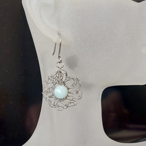 Horgolt acél fülbevaló jáde ásvánnyal, Ékszer, Fülbevaló, Lógó fülbevaló, Horgolás, Ékszerkészítés, MESKA