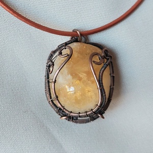 Citrin ásvány vörösréz nyaklánc - ékszer - nyaklánc - medálos nyaklánc - Meska.hu