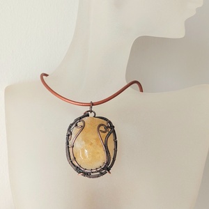 Citrin ásvány vörösréz nyaklánc, Ékszer, Nyaklánc, Medálos nyaklánc, Ékszerkészítés, MESKA