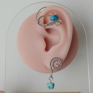 Acél fülékszer türkiz ásvány kövekkel, Ékszer, Fülbevaló, Fülékszer, Ékszerkészítés, MESKA