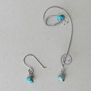 Acél fülékszer türkiz ásvány kövekkel - ékszer - fülbevaló - fülékszer - Meska.hu