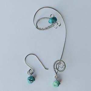 Acél fülékszer türkiz ásvány kövekkel - ékszer - fülbevaló - fülékszer - Meska.hu