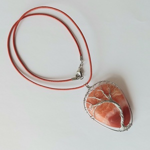 Karneol achát acél életfa nyaklánc - ékszer - nyaklánc - medálos nyaklánc - Meska.hu