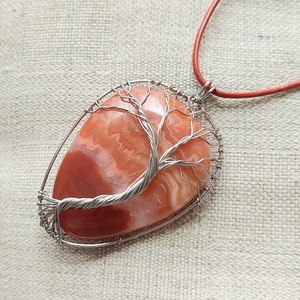 Karneol achát acél életfa nyaklánc - ékszer - nyaklánc - medálos nyaklánc - Meska.hu