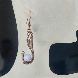 Vörösréz fülbevaló akvamarin ásvány kövekkel, Ékszer, Fülbevaló, Lógó fülbevaló, Ékszerkészítés, MESKA