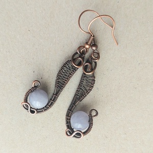 Vörösréz fülbevaló akvamarin ásvány kövekkel - ékszer - fülbevaló - lógó fülbevaló - Meska.hu