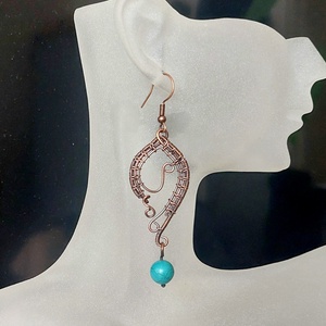 Türkiz ásvány köves vörösréz fülbevaló, Ékszer, Fülbevaló, Lógó fülbevaló, Ékszerkészítés, MESKA