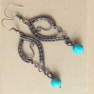 Türkiz ásvány köves vörösréz fülbevaló - ékszer - fülbevaló - lógó fülbevaló - Meska.hu