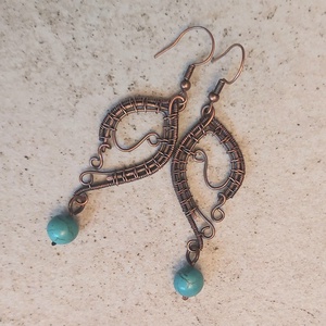 Türkiz ásvány köves vörösréz fülbevaló - ékszer - fülbevaló - lógó fülbevaló - Meska.hu