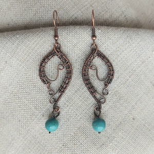 Türkiz ásvány köves vörösréz fülbevaló - ékszer - fülbevaló - lógó fülbevaló - Meska.hu